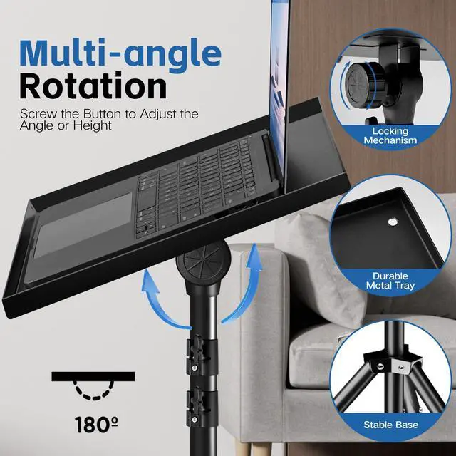 Alt view image 5 of 7 - Projector Stand, 33LB Load Bearing & 22-55" Height Adjustable, for Projector/Laptop/DJ Gear, Outdoor/Office/Studio - Stable Base (Black)