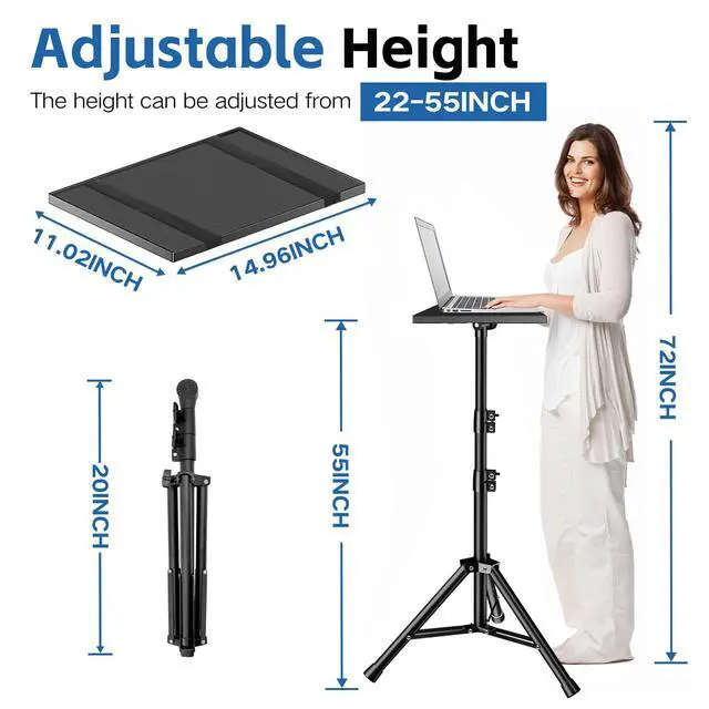 Alt view image 6 of 7 - Projector Stand, 33LB Load Bearing & 22-55" Height Adjustable, for Projector/Laptop/DJ Gear, Outdoor/Office/Studio - Stable Base (Black)