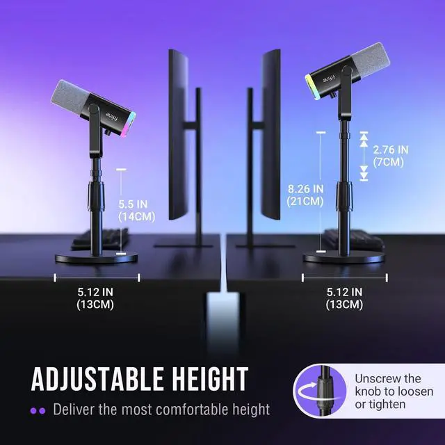 Alt view image 2 of 7 - Desktop Microphone Stand, Heavy-Duty Metal Adjustable Table Mic Stand with 5/8" Male to 3/8" Female Screw Adapter, 4 Non-Slip Pads Compatible with Microphones for Recording, Streaming-BS1