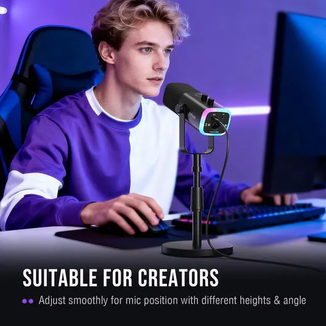 Alt view image 5 of 7 - Desktop Microphone Stand, Heavy-Duty Metal Adjustable Table Mic Stand with 5/8" Male to 3/8" Female Screw Adapter, 4 Non-Slip Pads Compatible with Microphones for Recording, Streaming-BS1