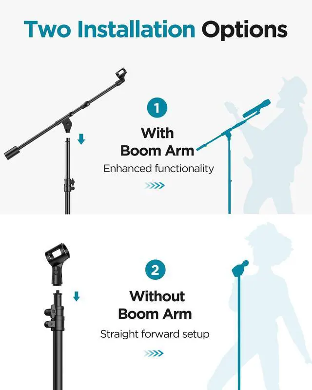 Alt view image 3 of 7 - Mic Stand, Max Height 82.28" Microphone Stand Floor Detachable Boom Mic Arm Stands with Weighted Base for Blue Yeti HyperX QuadCast Shure SM58 Samson Q2U Fifine K669B Singing Stage
