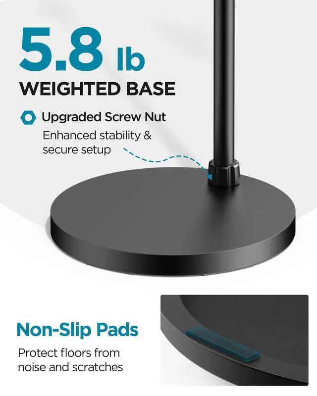 Alt view image 5 of 7 - Mic Stand, Max Height 82.28" Microphone Stand Floor Detachable Boom Mic Arm Stands with Weighted Base for Blue Yeti HyperX QuadCast Shure SM58 Samson Q2U Fifine K669B Singing Stage