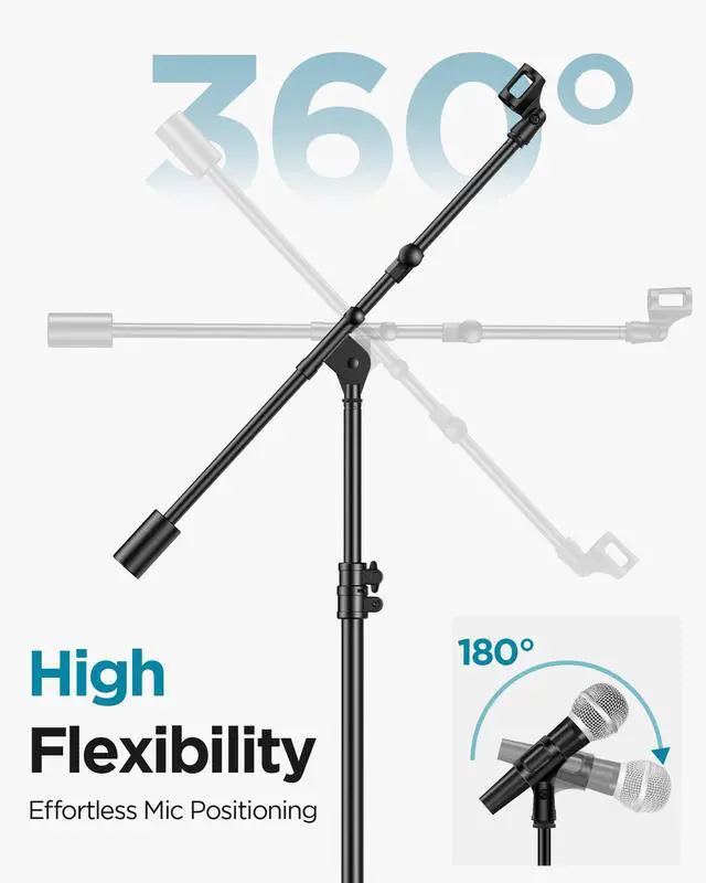 Alt view image 7 of 7 - Mic Stand, Max Height 82.28" Microphone Stand Floor Detachable Boom Mic Arm Stands with Weighted Base for Blue Yeti HyperX QuadCast Shure SM58 Samson Q2U Fifine K669B Singing Stage