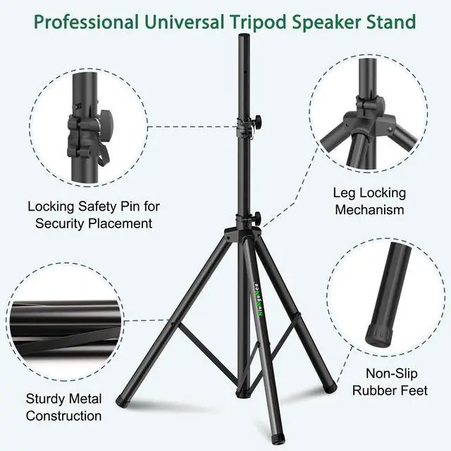 Alt view image 4 of 7 - Pair of Speaker Tripod Stands Height Adjustable from 43.7'' to 70.8'' PA DJ Party Tripod Speaker Stand 35mm Compatible Insert