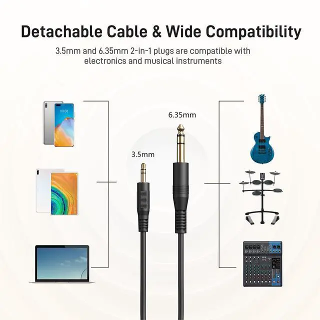 Alt view image 5 of 7 - MH601 Professional Studio Monitor Headphones, Wired Closed Back Over Ear DJ Headset with 50mm Drivers and 1/4 inch to 3.5mm Jack for Guitar Amp Recording Mixing Piano Music Podcast Streaming