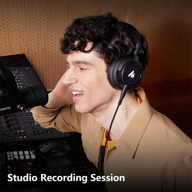 Alt view image 4 of 7 - MH601 Professional Studio Monitor Headphones, Wired Closed Back Over Ear DJ Headset with 50mm Drivers and 1/4 inch to 3.5mm Jack for Guitar Amp Recording Mixing Piano Music Podcast Streaming