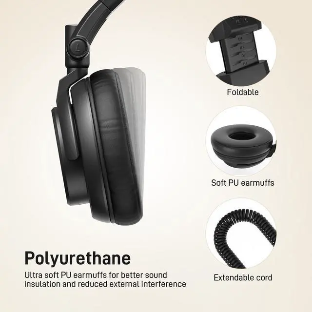 Alt view image 7 of 7 - MH601 Professional Studio Monitor Headphones, Wired Closed Back Over Ear DJ Headset with 50mm Drivers and 1/4 inch to 3.5mm Jack for Guitar Amp Recording Mixing Piano Music Podcast Streaming