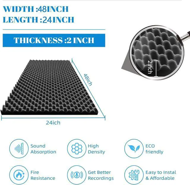 Alt view image 2 of 6 - 1 Pack Sound Proof Foam Panels |48"×24"×2" Quick-Recovery Soundproof Wall Panels | High Density Sound Dampening Panels for Home Studio,(Black)