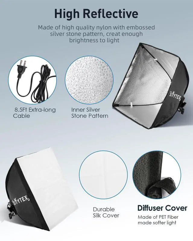 Alt view image 6 of 7 - Softbox Lighting Kit(1-2Pack),16x16in Soft Box|Upgrade 135W 2700-6400K 100V-240V E27 LEDBulb Continuous Photography Lighting,Photo Studio Light Equipment for Camera Shooting Video Recording