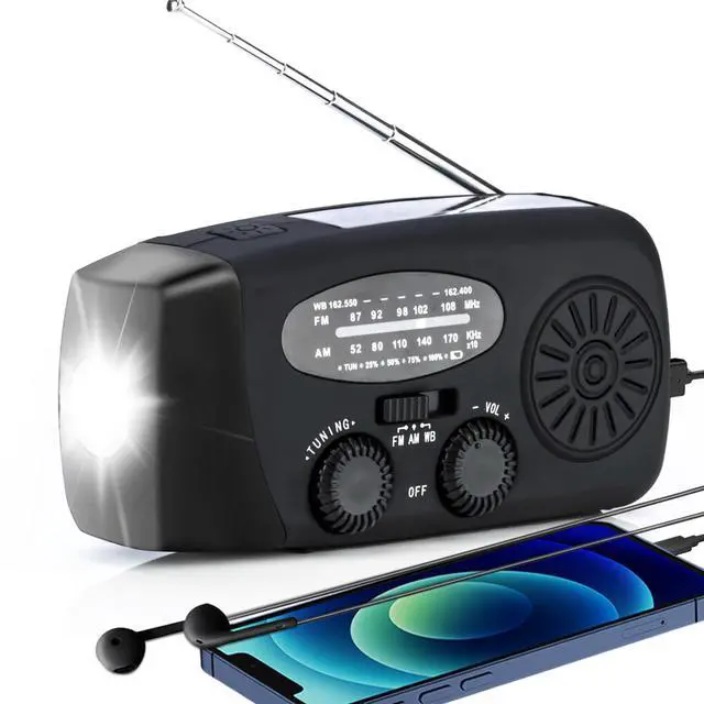 Main image of Solar Emergency Hand Crank NOAA Weather Radio with AM/FM, 2000mAh USB Phone Charger & 3 LED Flashlight, SOS Alarm for Camping, Power Outage Survival Gear