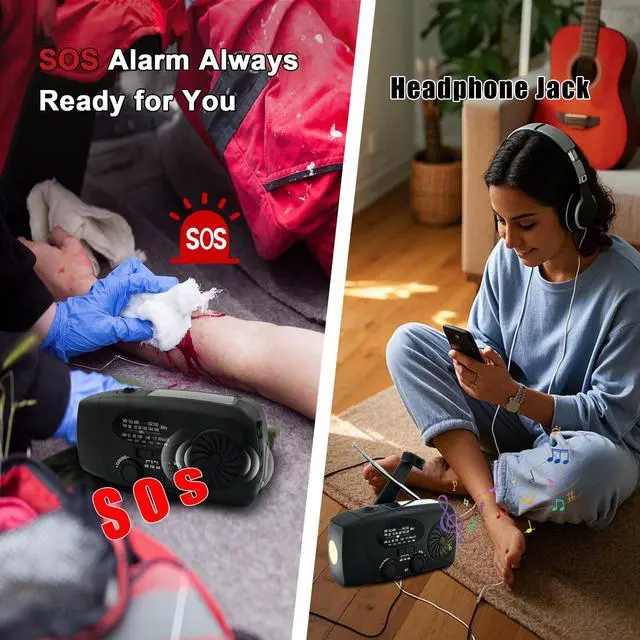 Alt view image 6 of 7 - Solar Emergency Hand Crank NOAA Weather Radio with AM/FM, 2000mAh USB Phone Charger & 3 LED Flashlight, SOS Alarm for Camping, Power Outage Survival Gear