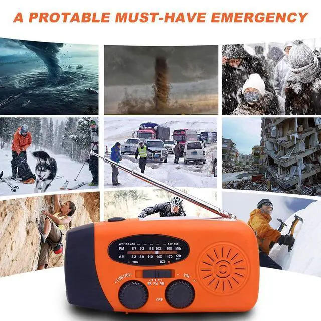 Alt view image 4 of 7 - 2000mAh Emergency Weather Radio, AM FM NOAA WB Hand Crank Solar Radio with LED Flashlight & SOS Alarm, Portable Rechargeable Survival Radio for Hurricane Earthquake Home Outdoor Emergency