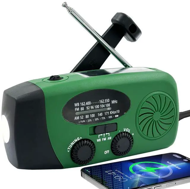 Main image of Emergency Hand Crank Radio with LED Flashlight for Emergency, AM/FM NOAA Portable Weather Radio with 2000mAh Phone Charger, USB Charged & Solar Power for Camping, Emergency (Army Green)