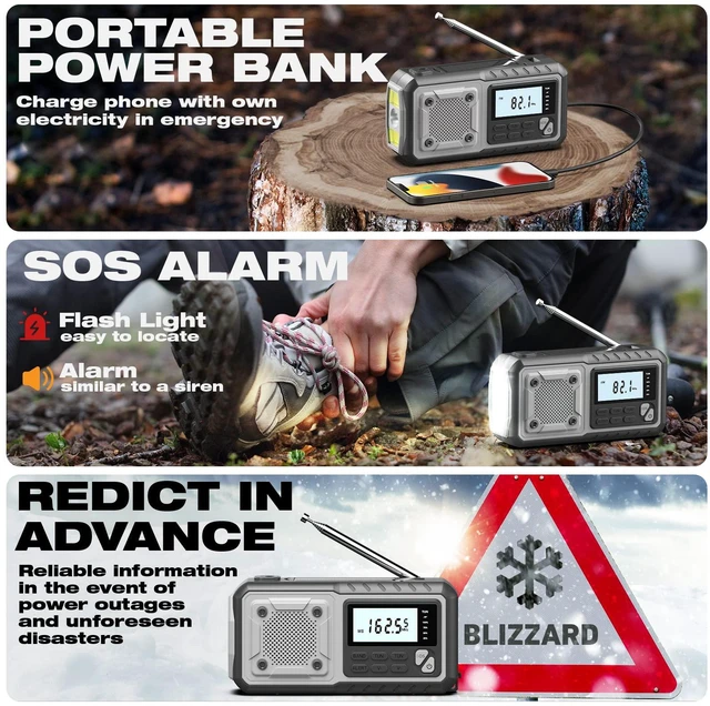 Alt view image 4 of 7 - Emergency Weather Radio 5000mAh with Solar Hand Crank, Men Dad Husband Cool Gadgets, NOAA AM FM Portable Battery Power Weather Alert Radios with Flashlight, Perfet Gifts for Home Outdoor Office
