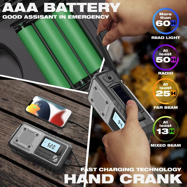 Alt view image 2 of 7 - Emergency Weather Radio 5000mAh with Solar Hand Crank, Men Dad Husband Cool Gadgets, NOAA AM FM Portable Battery Power Weather Alert Radios with Flashlight, Perfet Gifts for Home Outdoor Office