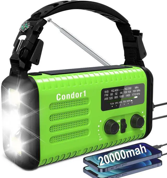 Main image of AM FM NOAA Portable Emergency RadioUSB-C/Solar/Hand Crank Charging, Strong Reception & Sound, Large Dial Easy to Use,Alert, Flashlight, Reading Lamp, Cell Phone Charger and SOS Siren