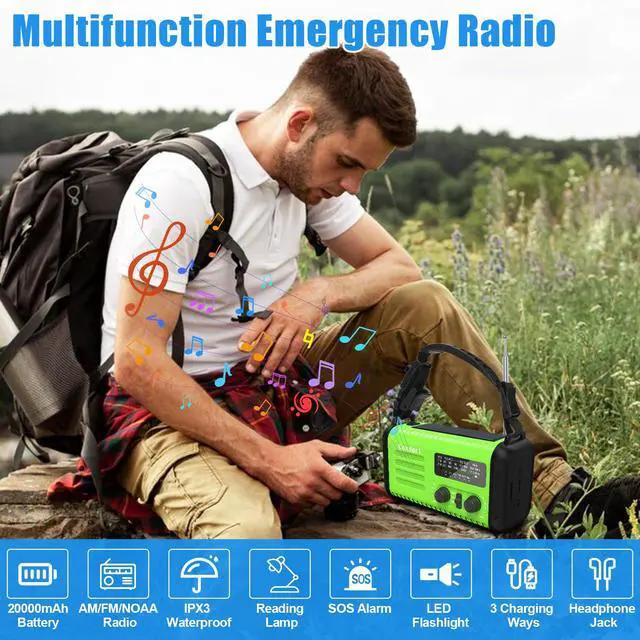 Alt view image 7 of 7 - AM FM NOAA Portable Emergency RadioUSB-C/Solar/Hand Crank Charging, Strong Reception & Sound, Large Dial Easy to Use,Alert, Flashlight, Reading Lamp, Cell Phone Charger and SOS Siren