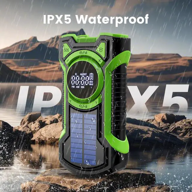 Alt view image 4 of 7 - IPX5 Waterproof Emergency Weather Radio, Bluetooth Portable AM/FM/NOAA Hand Crank Radio Solar Charging, with Flashlight and 5000mAh Cell Phone Charger, USB or Battery Powered Radio with SOS Alarm