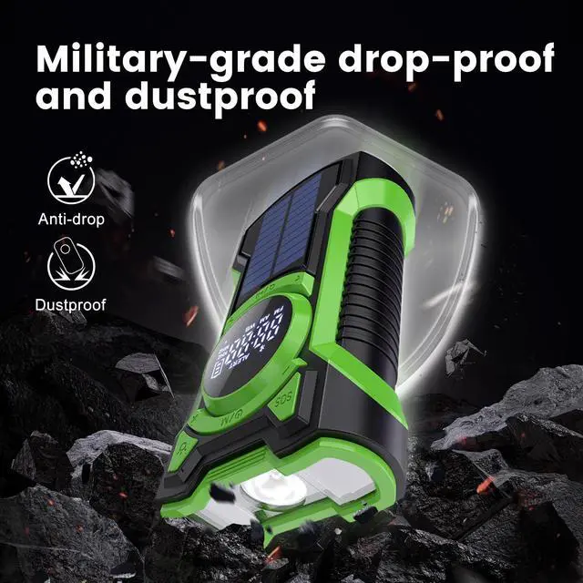 Alt view image 5 of 7 - IPX5 Waterproof Emergency Weather Radio, Bluetooth Portable AM/FM/NOAA Hand Crank Radio Solar Charging, with Flashlight and 5000mAh Cell Phone Charger, USB or Battery Powered Radio with SOS Alarm