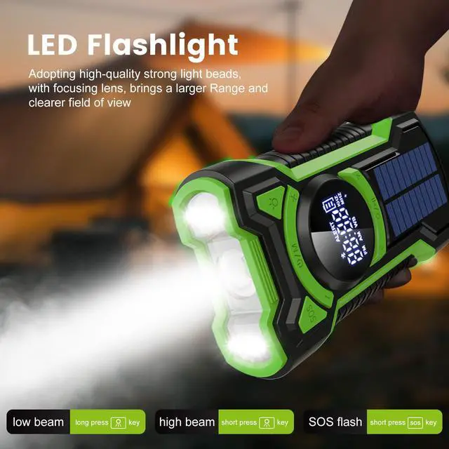 Alt view image 7 of 7 - IPX5 Waterproof Emergency Weather Radio, Bluetooth Portable AM/FM/NOAA Hand Crank Radio Solar Charging, with Flashlight and 5000mAh Cell Phone Charger, USB or Battery Powered Radio with SOS Alarm