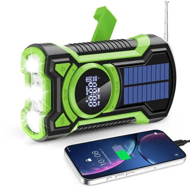 Main image of IPX5 Waterproof Emergency Weather Radio, Bluetooth Portable AM/FM/NOAA Hand Crank Radio Solar Charging, with Flashlight and 5000mAh Cell Phone Charger, USB or Battery Powered Radio with SOS Alarm