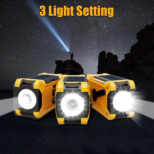 Alt view image 5 of 7 - Emergency Hand Crank Radio with LED Flashlight, AM/FM NOAA Portable Weather Alert Radio, Solar Powered Radio with Phone Charger, USB Charged, Headphone Jack, SOS Alarm, Compass for Outdoors Yellow