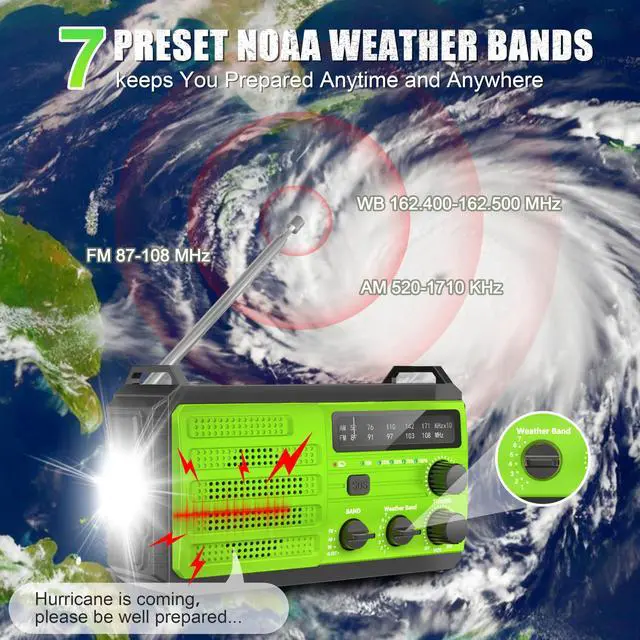 Alt view image 2 of 7 - Emergency Radio 22200mWh Solar Hand Crank Emergency Radio: AM/FM/NOAA Weather Radio with Phone Charger, Flashlight & Reading Lamp, Headphone Jack, SOS Alarm for Home Survival Hurricane