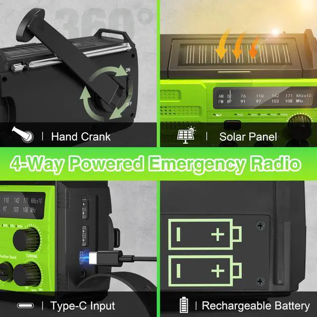 Alt view image 6 of 7 - Emergency Radio 22200mWh Solar Hand Crank Emergency Radio: AM/FM/NOAA Weather Radio with Phone Charger, Flashlight & Reading Lamp, Headphone Jack, SOS Alarm for Home Survival Hurricane