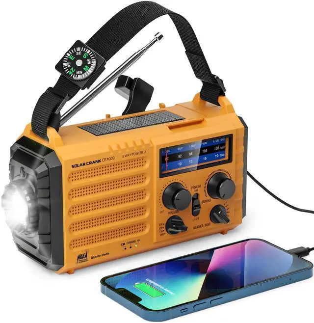 Main image of Emergency Weather Radio 5-Way Powered NOAA Solar Hand Crank, AM/FM/SW, 18500mWh Power Bank, LED Flashlight, SOS Alarm Portable Survival Radio for Power Outages & Storms (Yellow)