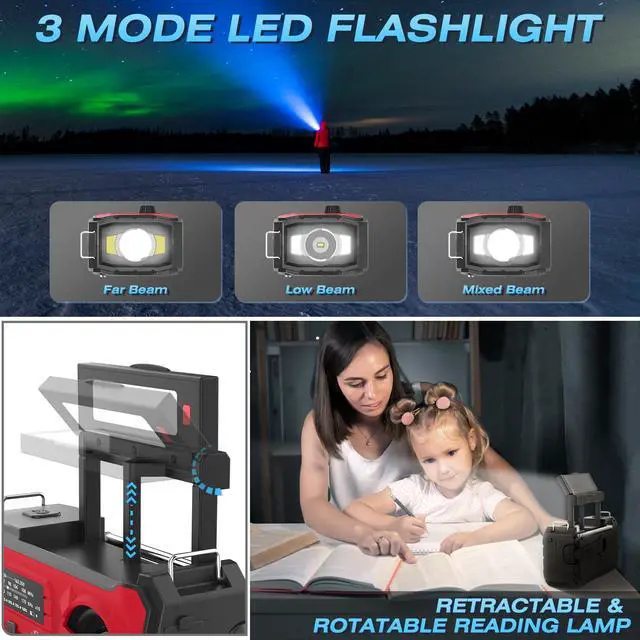 Alt view image 5 of 7 - 10000mAh Emergency Radio, NOAA Weather Radio with AM/FM, 37000mWh Rechargeable Phone Power, USB/Solar/Hand Crank Charging, LED Flashlight, SOS Alarm, Reading Lamp for Indoor/Outdoor Emergencies