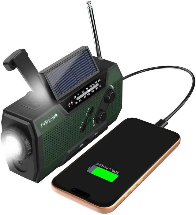 Main image of NOAA Emergency Weather Radio A1 7400mWh Portable Power Bank, AM/FM, USB/Solar/Hand Crank Charging, Battery Operated, SOS Alarm & Flashlight for Indoor/Outdoor Emergency - Green