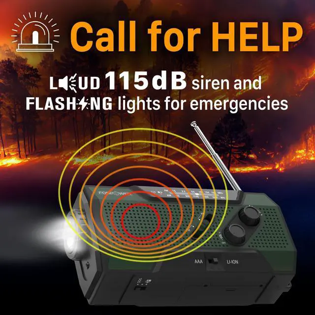 Alt view image 4 of 7 - NOAA Emergency Weather Radio A1 7400mWh Portable Power Bank, AM/FM, USB/Solar/Hand Crank Charging, Battery Operated, SOS Alarm & Flashlight for Indoor/Outdoor Emergency - Green