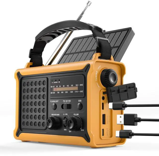 Main image of Hand Crank Emergency Radio Solar with 12000mAh Power Bank, NOAA/AM/FM/Weather Alert, 5W LED Flashlight & Reading Lamp for Hurricanes, Blizzards, Power Outage, Survival Gear