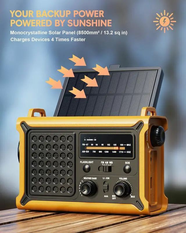 Alt view image 3 of 7 - Hand Crank Emergency Radio Solar with 12000mAh Power Bank, NOAA/AM/FM/Weather Alert, 5W LED Flashlight & Reading Lamp for Hurricanes, Blizzards, Power Outage, Survival Gear