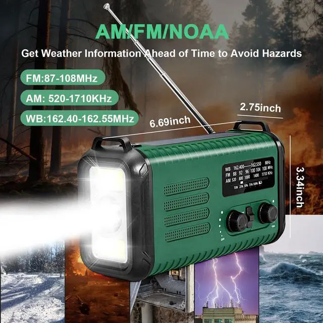 Alt view image 5 of 6 - Hand Crank Emergency Radio, NOAA Weather Radio with AM/FM & Solar Radio, 20000MAH Rechargeable Battery Powered, Cell Phone Charging, Flashlight Reading Lamp Headphone Jack, SOS Alarm for Emergency