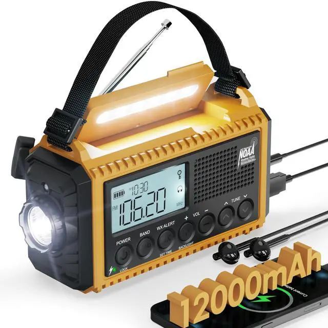 Main image of Emergency Radio,Hand Crank NOAA Weather Radio with 12000mAh Rechargeable Battery, LCD Display,Auto Alert,AM/FM/Shortwave,SOS,USB Charging Port,Flashlight,Portable Solar Radio for Power Outage/Survival