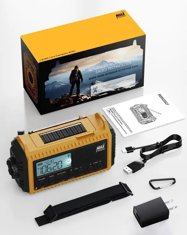 Alt view image 7 of 7 - Emergency Radio,Hand Crank NOAA Weather Radio with 12000mAh Rechargeable Battery, LCD Display,Auto Alert,AM/FM/Shortwave,SOS,USB Charging Port,Flashlight,Portable Solar Radio for Power Outage/Survival