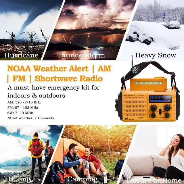 Alt view image 4 of 7 - NOAA/AM/FM Portable Weather Alert Radio with 5 LED Flashlight for Survival + Emergency Radio 5-ways Powered Crank Solar Battery Operated Portable AM FM SW NOAA Weather Alert Radio