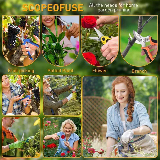 Alt view image 2 of 6 - 4-Pack Multifunctional Garden Scissors Set-Stainless Steel Pruning &Floral Shears with One-Piece Handle Blades for Tree Pruning, Flower Trimming, and Fruit Picking Tasks at Home&Garden Tool.