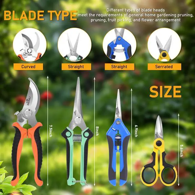 Alt view image 3 of 6 - 4-Pack Multifunctional Garden Scissors Set-Stainless Steel Pruning &Floral Shears with One-Piece Handle Blades for Tree Pruning, Flower Trimming, and Fruit Picking Tasks at Home&Garden Tool.