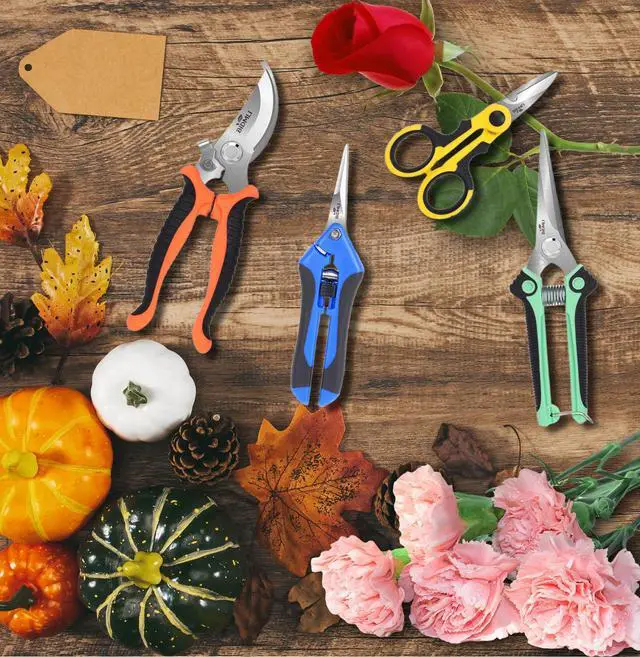 Alt view image 6 of 6 - 4-Pack Multifunctional Garden Scissors Set-Stainless Steel Pruning &Floral Shears with One-Piece Handle Blades for Tree Pruning, Flower Trimming, and Fruit Picking Tasks at Home&Garden Tool.