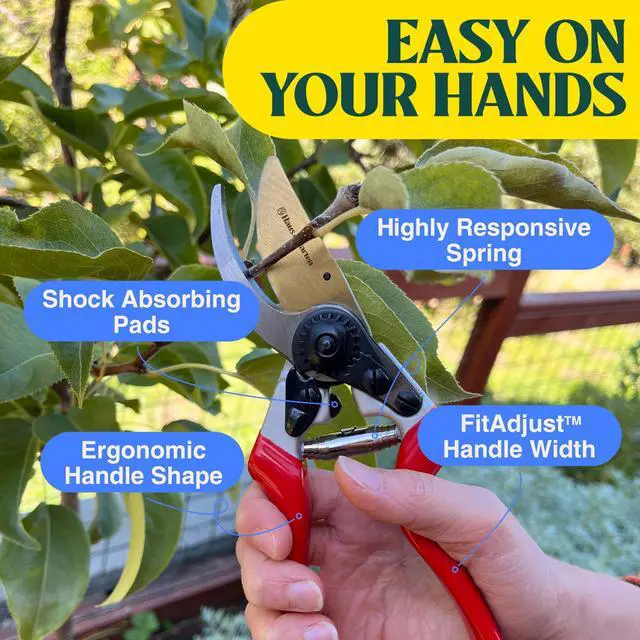 Alt view image 5 of 7 - EnduroPRO Ergonomic Bypass Pruners - Professional Titanium Garden Shears - Heavy Duty Hand Pruning Scissor, Tree Trimmer, Gardening Tool, Branch, Hedge, Rose, Shrub & Bush Clippers