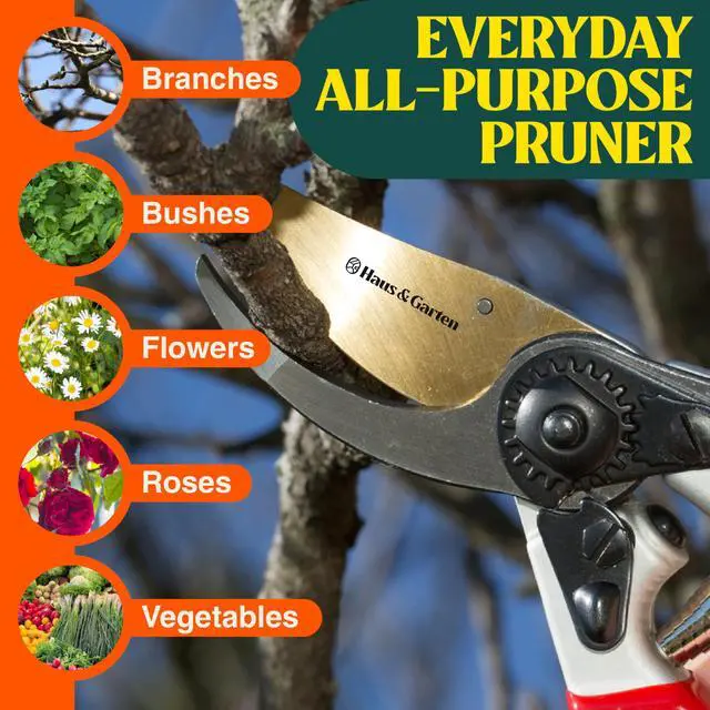 Alt view image 7 of 7 - EnduroPRO Ergonomic Bypass Pruners - Professional Titanium Garden Shears - Heavy Duty Hand Pruning Scissor, Tree Trimmer, Gardening Tool, Branch, Hedge, Rose, Shrub & Bush Clippers