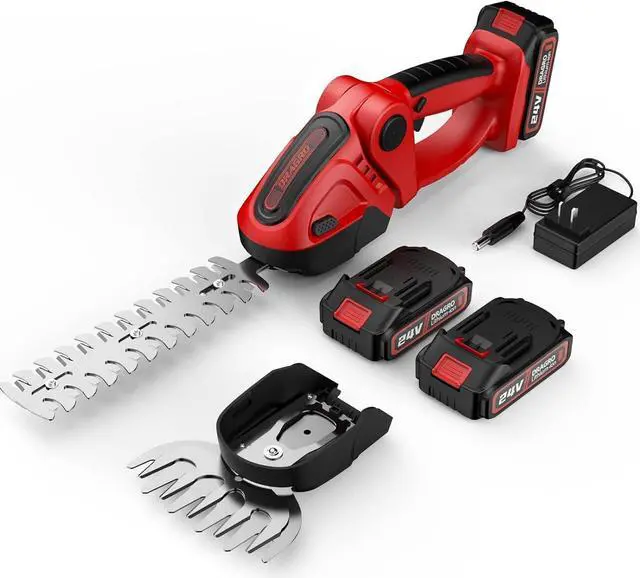 Main image of 24V Cordless Grass Shears, 2200RPM 2-in-1 Handheld Electric Grass Cutter/Shrubbery Trimmers, Mini Shrub Trimmer Battery Operated Hedge Trimmer with 2Pcs 2.0Ah Batteries and Charger Included