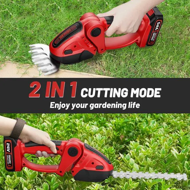 Alt view image 2 of 7 - 24V Cordless Grass Shears, 2200RPM 2-in-1 Handheld Electric Grass Cutter/Shrubbery Trimmers, Mini Shrub Trimmer Battery Operated Hedge Trimmer with 2Pcs 2.0Ah Batteries and Charger Included