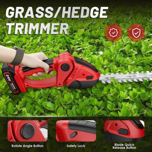 Alt view image 5 of 7 - 24V Cordless Grass Shears, 2200RPM 2-in-1 Handheld Electric Grass Cutter/Shrubbery Trimmers, Mini Shrub Trimmer Battery Operated Hedge Trimmer with 2Pcs 2.0Ah Batteries and Charger Included