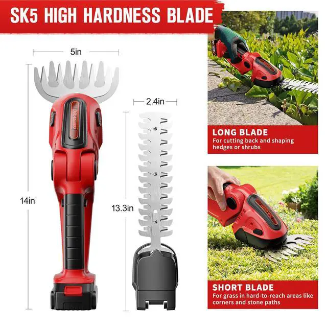 Alt view image 7 of 7 - 24V Cordless Grass Shears, 2200RPM 2-in-1 Handheld Electric Grass Cutter/Shrubbery Trimmers, Mini Shrub Trimmer Battery Operated Hedge Trimmer with 2Pcs 2.0Ah Batteries and Charger Included