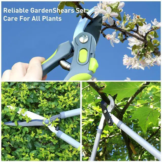 Alt view image 7 of 7 - Garden Loppers Pruning Shears, Updated 3PCS Hedge Clippers Combo Set, Branch Cutter with Compound Action, Chops Thick High Branch Ease, Professional Tree Trimmer Set Heavy Duty