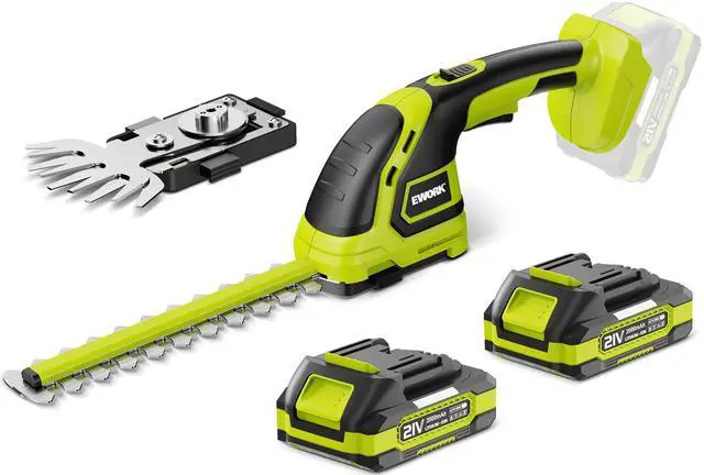 Main image of 21V Cordless Hedge Trimmer & Grass Shears 2-in-1 Handheld Small Electric Bush Trimmer with 2x2.0Ah Battery and Charger, Battery Powered Shrub Trimmer for Garden, Yard, Lawn Maintenance