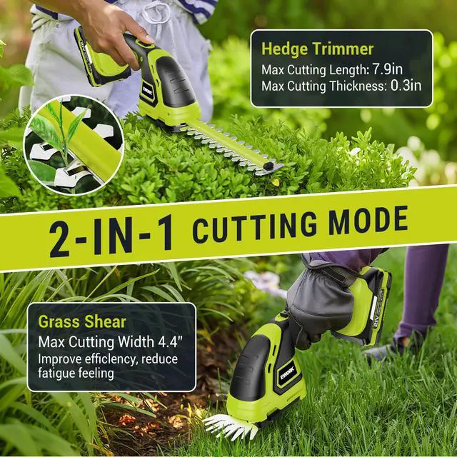 Alt view image 3 of 6 - 21V Cordless Hedge Trimmer & Grass Shears 2-in-1 Handheld Small Electric Bush Trimmer with 2x2.0Ah Battery and Charger, Battery Powered Shrub Trimmer for Garden, Yard, Lawn Maintenance